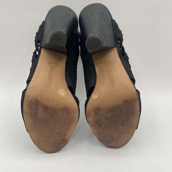 Vince Camuto Emma Leather Peep-Toe Zip Caged Heel Women’s Size US 7 Black - Picture 9 of 14
